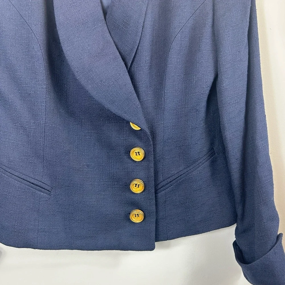 Christian Dior Cropped Long Sleeve Double Breasted Blazer Navy